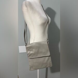 Olita Italian Leather Goods Small gray leather crossbody shoulder bag.